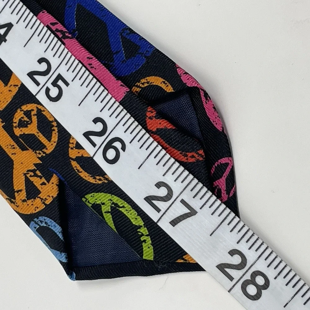 Mens Tie Black Peace Sign Rainbow Print Distressed Hippie Boho Novelty Polyester